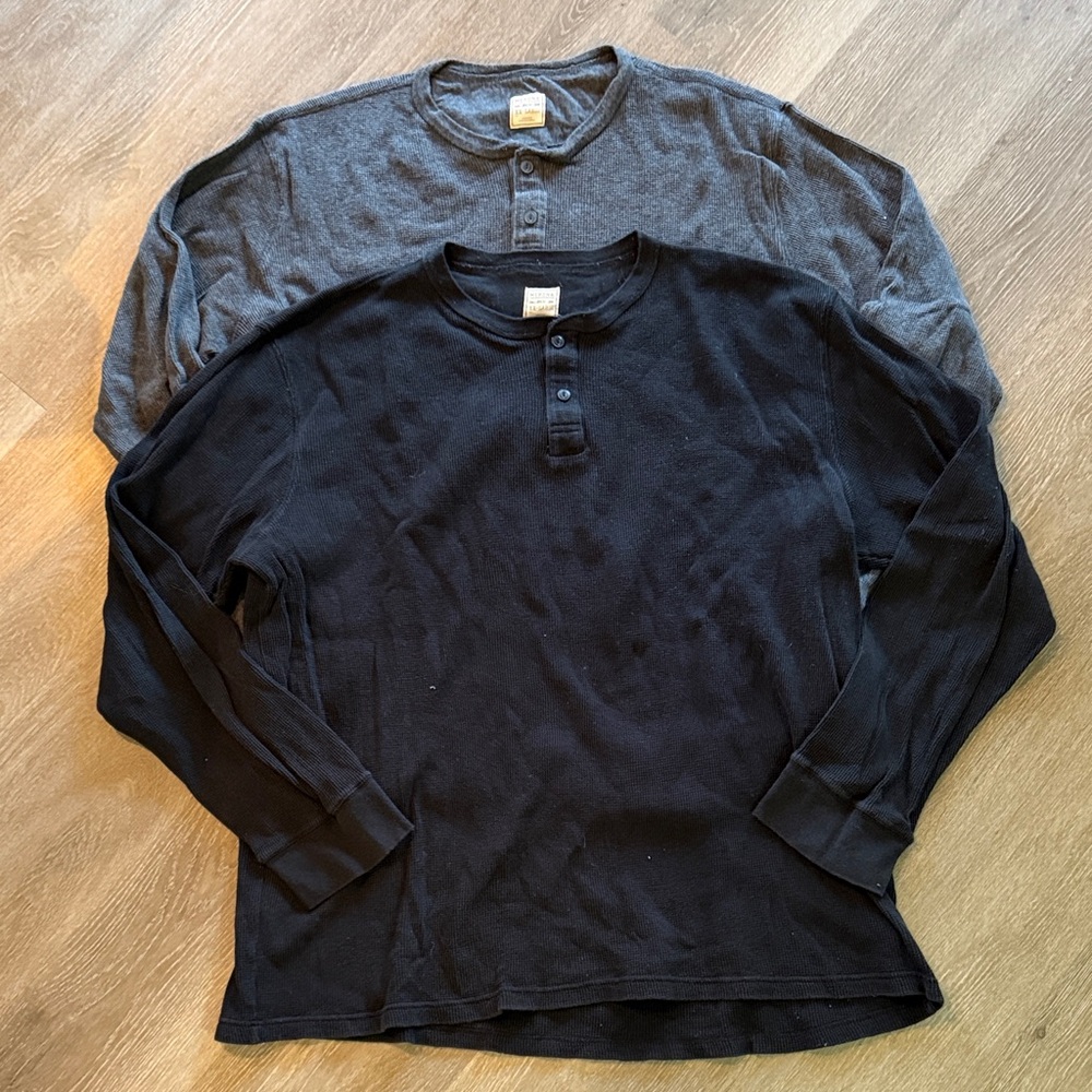 Merona Men's Long Sleeve Waffle Henley Shirts - Black and Gray XXL
